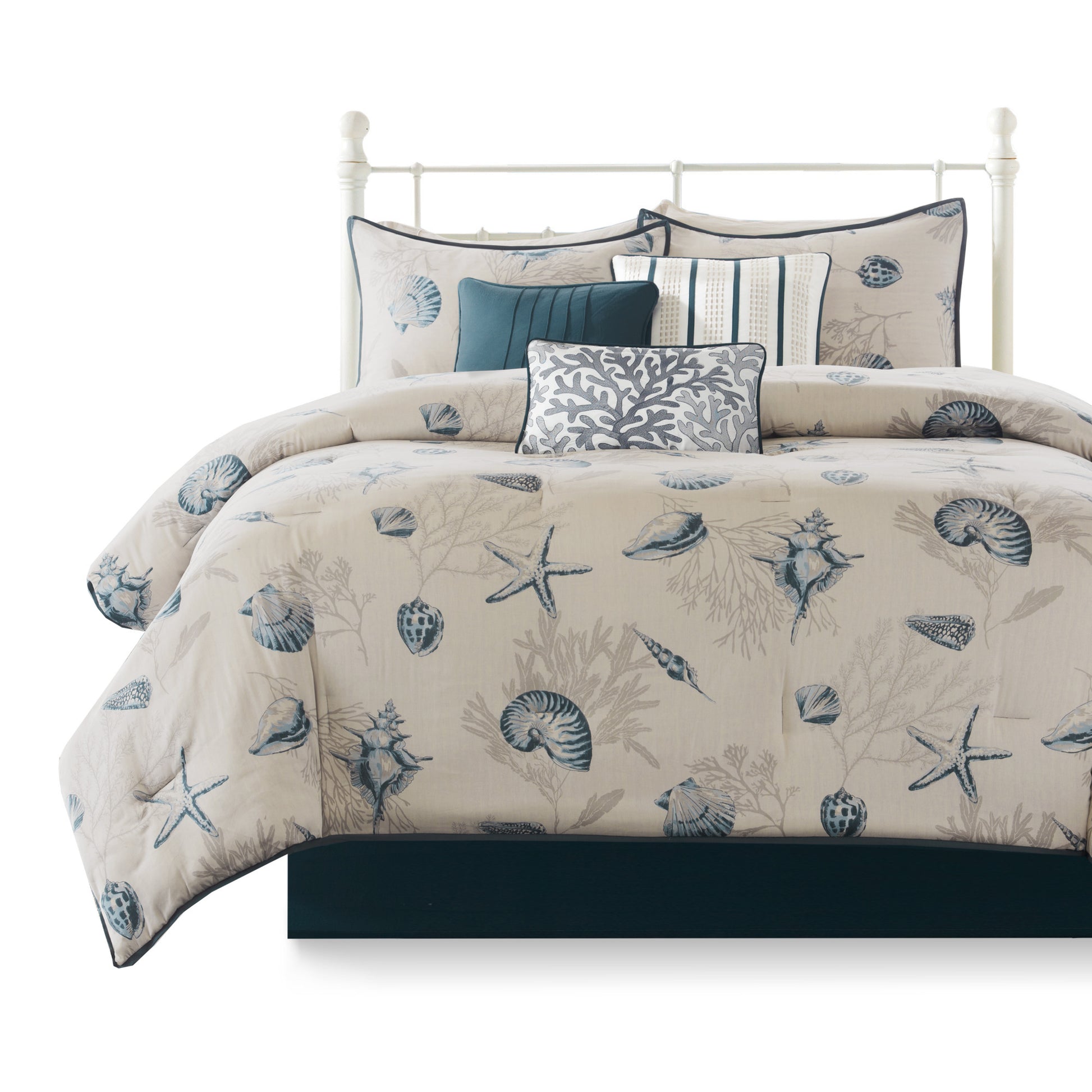7 Piece Cotton Sateen Comforter Set Blue Queen Queen Blue Cotton