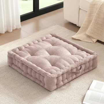 Poly Chenille Square Floor Pillow Cushion 24X24" Blush Polyester