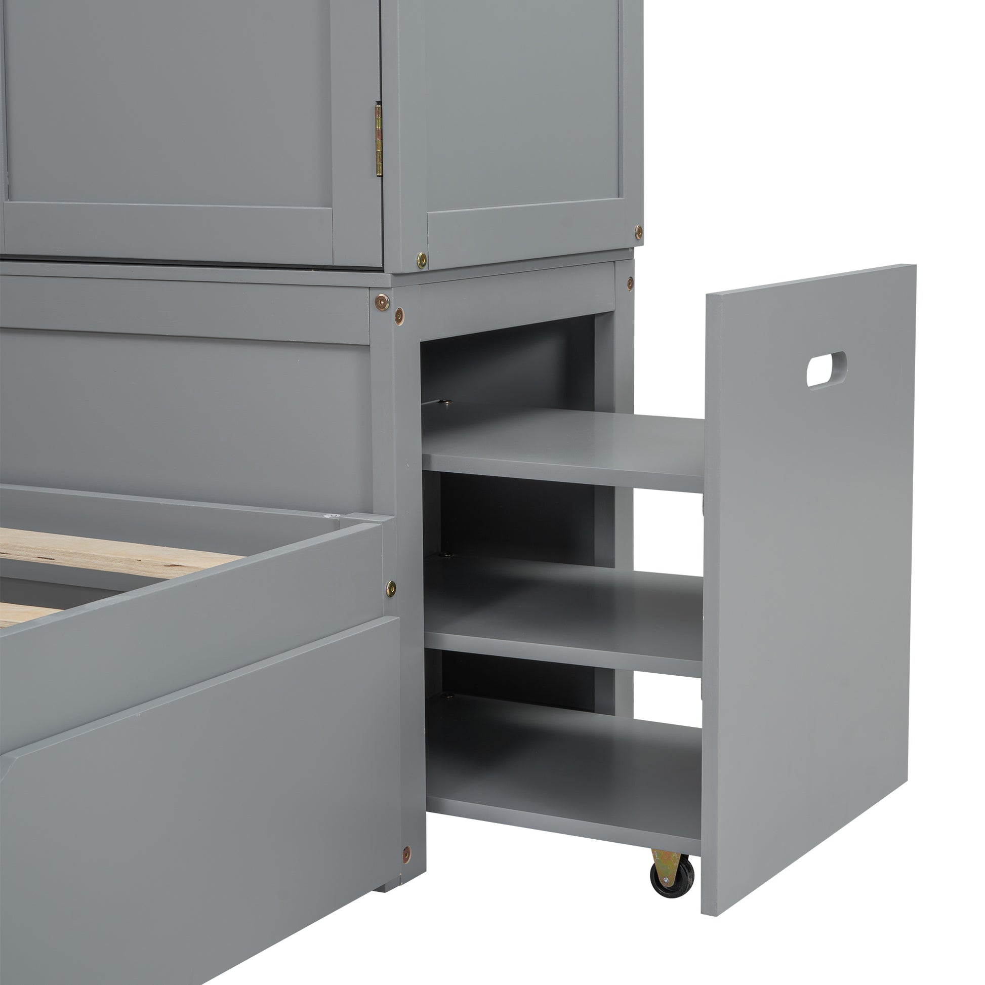 Twin Size Platform Bed With Storage Headboard And Footboard, Pull Out Shelves And Twin Size Trundle, Gray Box Spring Not Required Twin Gray Wood Bedroom Bed Frame Solid Wood Mdf