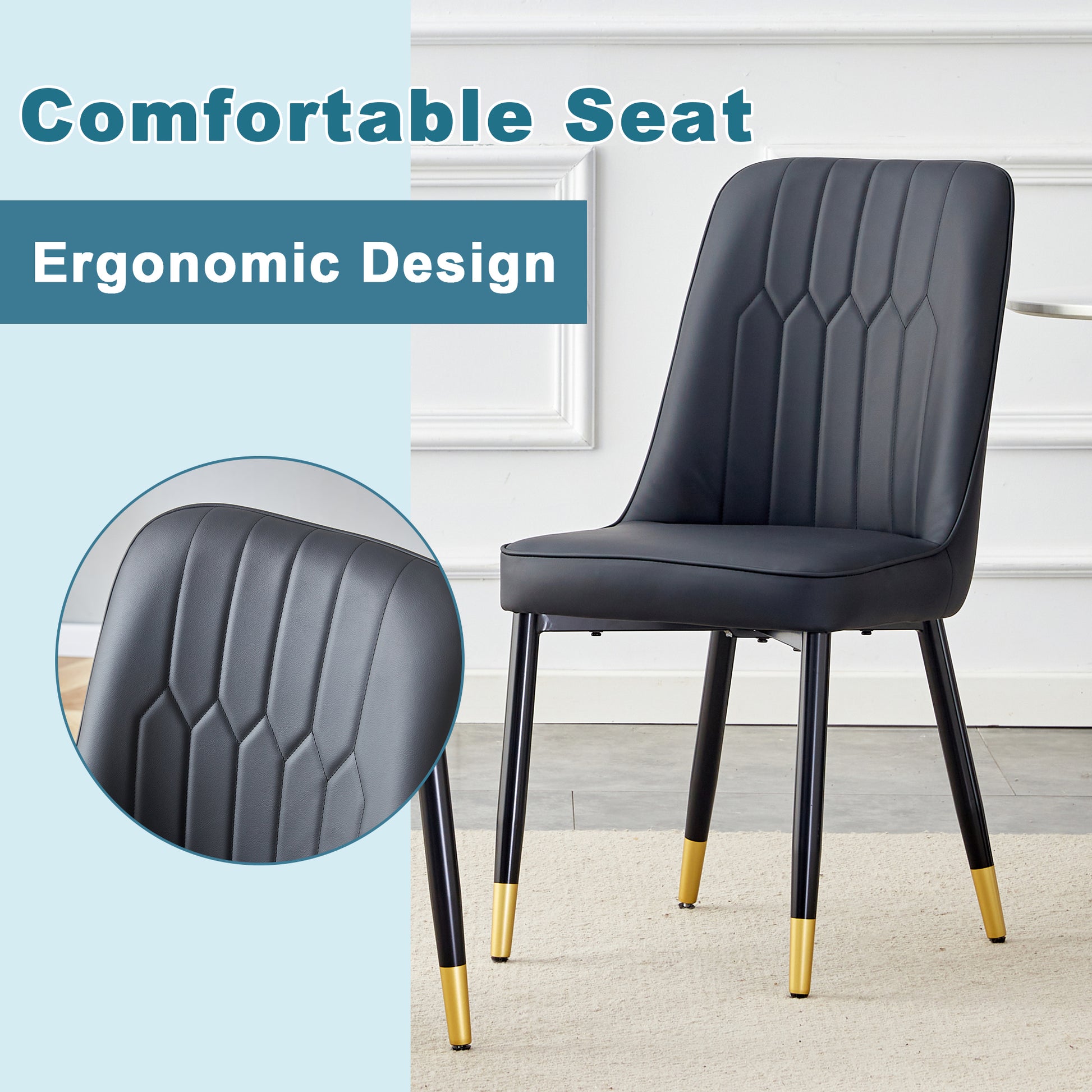 Table And Chair Set.This Modern Dining Table With Mdf Marbled Design Gives You A Luxurious And Elegant Feel.Paired With Multiple Chairs With Pu Artificial Leather Backrest Cushions And Black Legs. Black Seats 6 Mdf