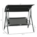 Outsunny 3 Seat Outdoor Patio Swing Chair With Removable Cushion, Steel Frame Stand And Adjustable Tilt Canopy For Patio, Garden, Poolside, Balcony, Backyard, Black 1 Black Steel