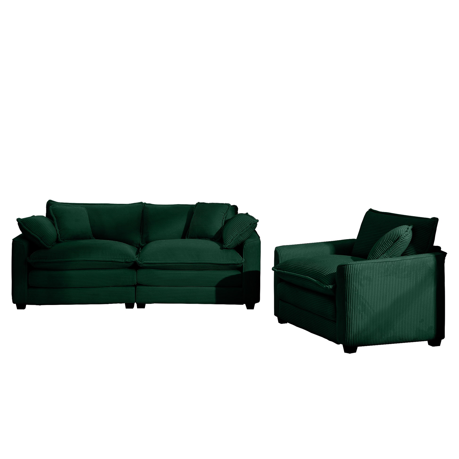 Modern Living Room Sofa Two Piece Set, Suitable For Living Room And Bedroom Sofa Set, Consists Of A Single Seat And A 3 Seater Sofas, Green Corduroy Green Corduroy 3 Seat
