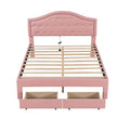 Queen Size Upholstered Platform Bed With Tufted Headboard, Led And 2 Drawers, Pink Box Spring Not Required Queen Pink Wood Bathroom Bed Frame Faux Leather Upholstered