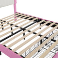 Full Size Upholstered Bed Frame With Led Lights, Modern Upholstered Princess Bed With Crown Headboard, 2 Drawers, Pink White Box Spring Not Required Full Pink White Wood Bathroom Modern Bed Frame Pu