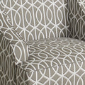 Fabric Upholstered Wooden Accent Chair With Trellis Pattern Design, Gray, White And Brown Grey Brown Wood Fabric