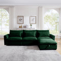 Corduroy Sectional Sofa, L Shaped Couch With Storage Footstool And 3 Pillow, Sectional Couch For Living Room Apartment, Green Green Corduroy 3 Seat