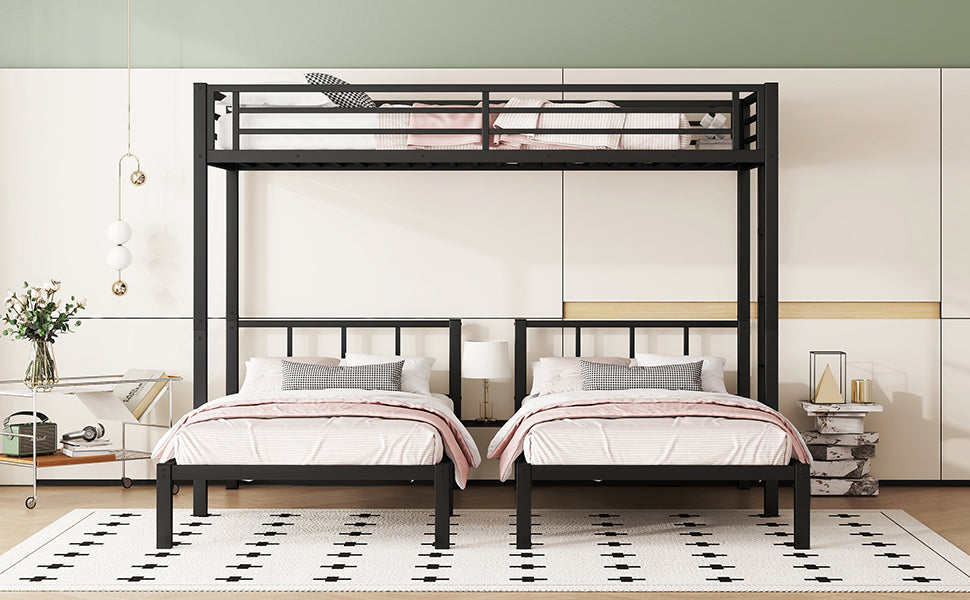 Twin Over Twin & Twin Bunk Beds For 3, Twin Xl Over Twin & Twin Bunk Bed Metal Triple Bunk Bed, Black Black Metal