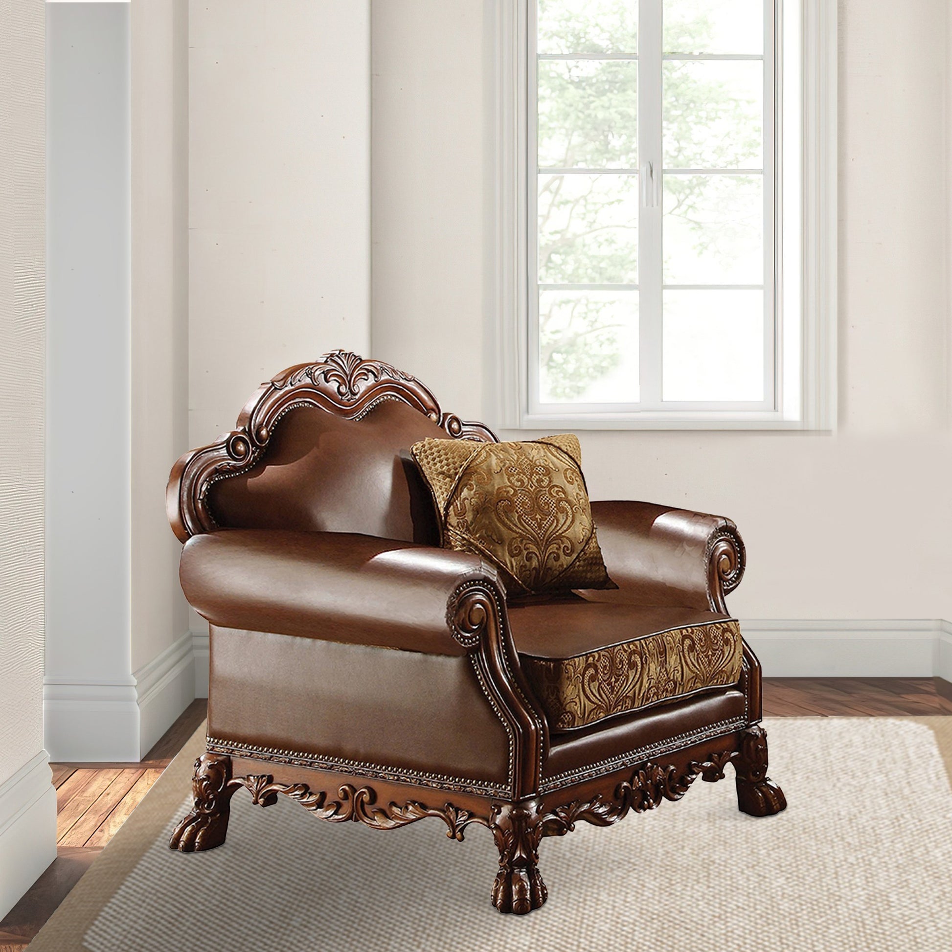 Wooden Chair With 1 Pillowcherry Brown Brown Leather