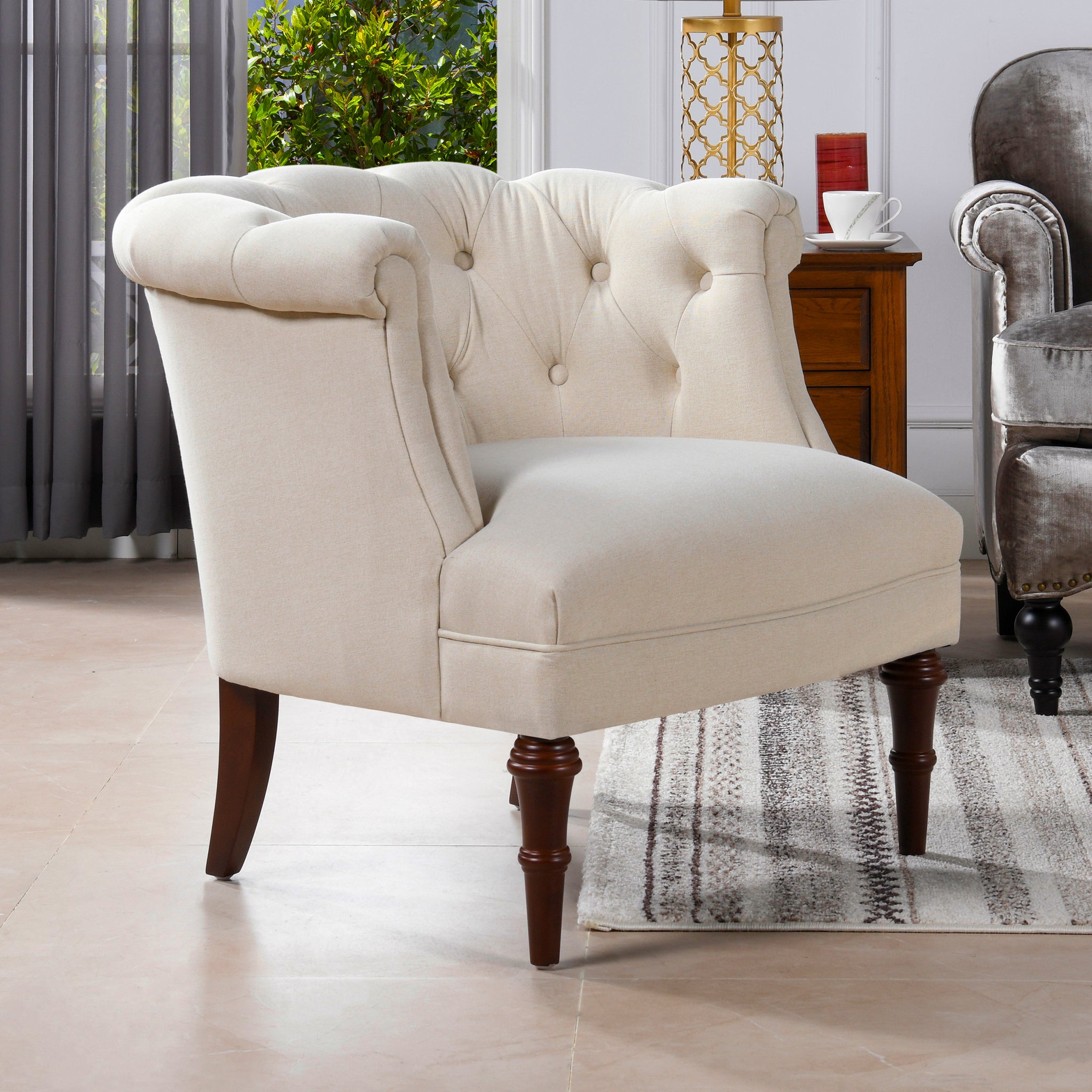 Katherine Tufted Accent Chair, Sky Neutral Beige Polyester Beige Foam Polyester
