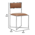 Eun 20 Inch Vegan Faux Leather Dining Chair, Chrome Base, Set Of 2, Brown Brown Metal