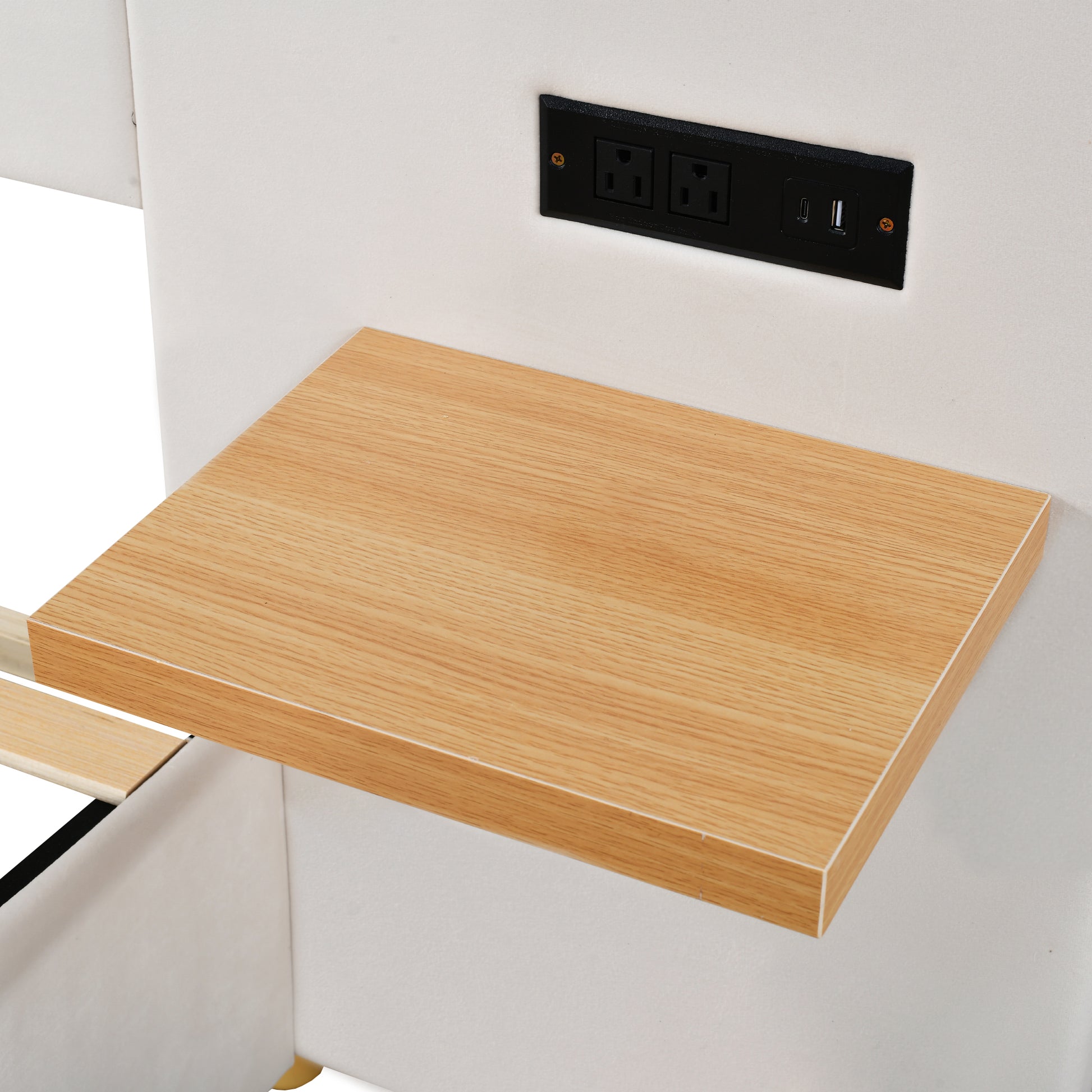 Full Size Upholstered Platform Bed, Two Outlets And Usb Charging Ports On Both Sides, Two Bedside Pillows, Storage Shelves,Velvet,Beige Full Beige Mdf Lvl