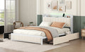 Queen Bed Frame With Led Headboard, Upholstered Bed With 4 Storage Drawers And Usb Ports, Beige Queen Beige Linen
