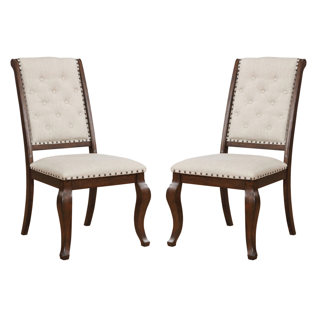 Set Of 2 Cream Fabric Upholstered Dining Chairs, Barley Java Solid Cream Dark Brown Dining Room Rectangular Dining Chairs Tufted Back Set Of 2 Fabric,Mdf
