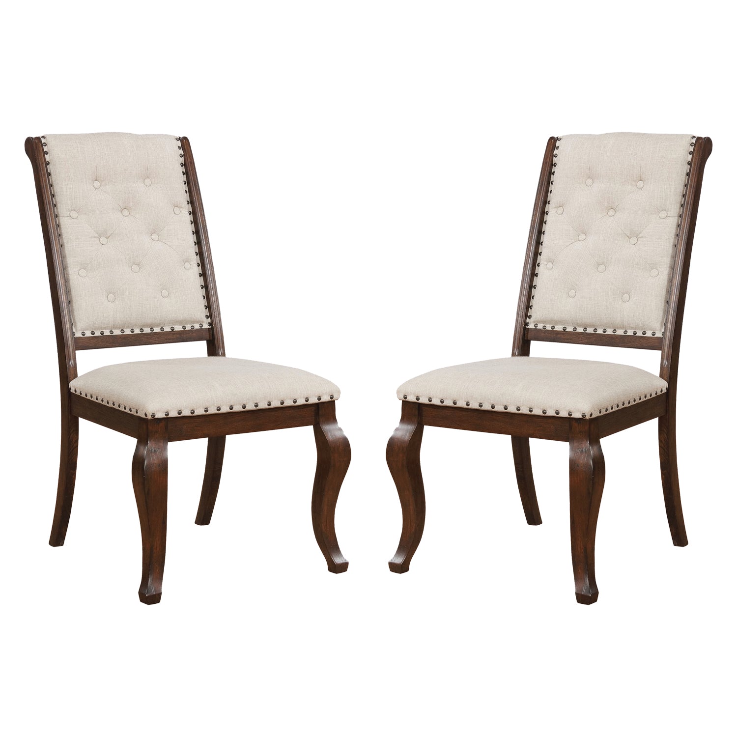 Set Of 2 Cream Fabric Upholstered Dining Chairs, Barley Java Solid Cream Dark Brown Dining Room Rectangular Dining Chairs Tufted Back Set Of 2 Fabric,Mdf