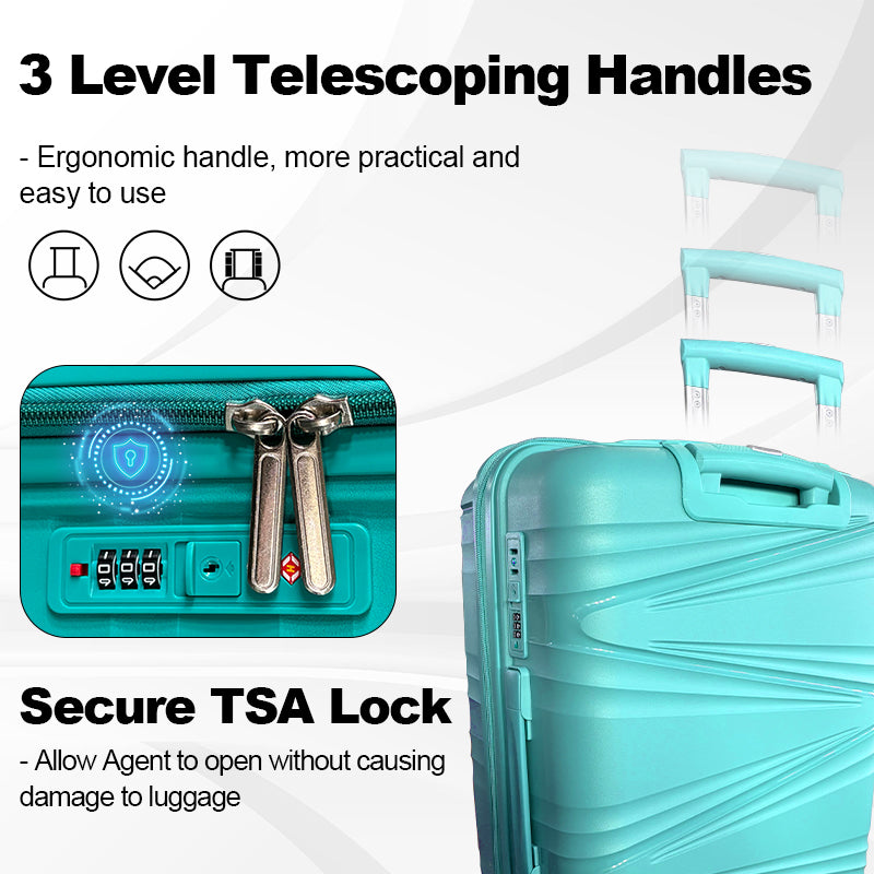 Hardside Luggage Sets 3 Pieces, Expandable Luggages Spinner Suitcase With Tsa Lock Lightweight Carry On Luggage 20Inch 24Inch 28Inch Teal Blue Polypropylene
