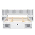 Queen Size Wood Platform Bed With Multi Storage Headboard And A Drawer, White Box Spring Not Required Queen White Wood Bedroom Bed Frame Solid Wood Mdf