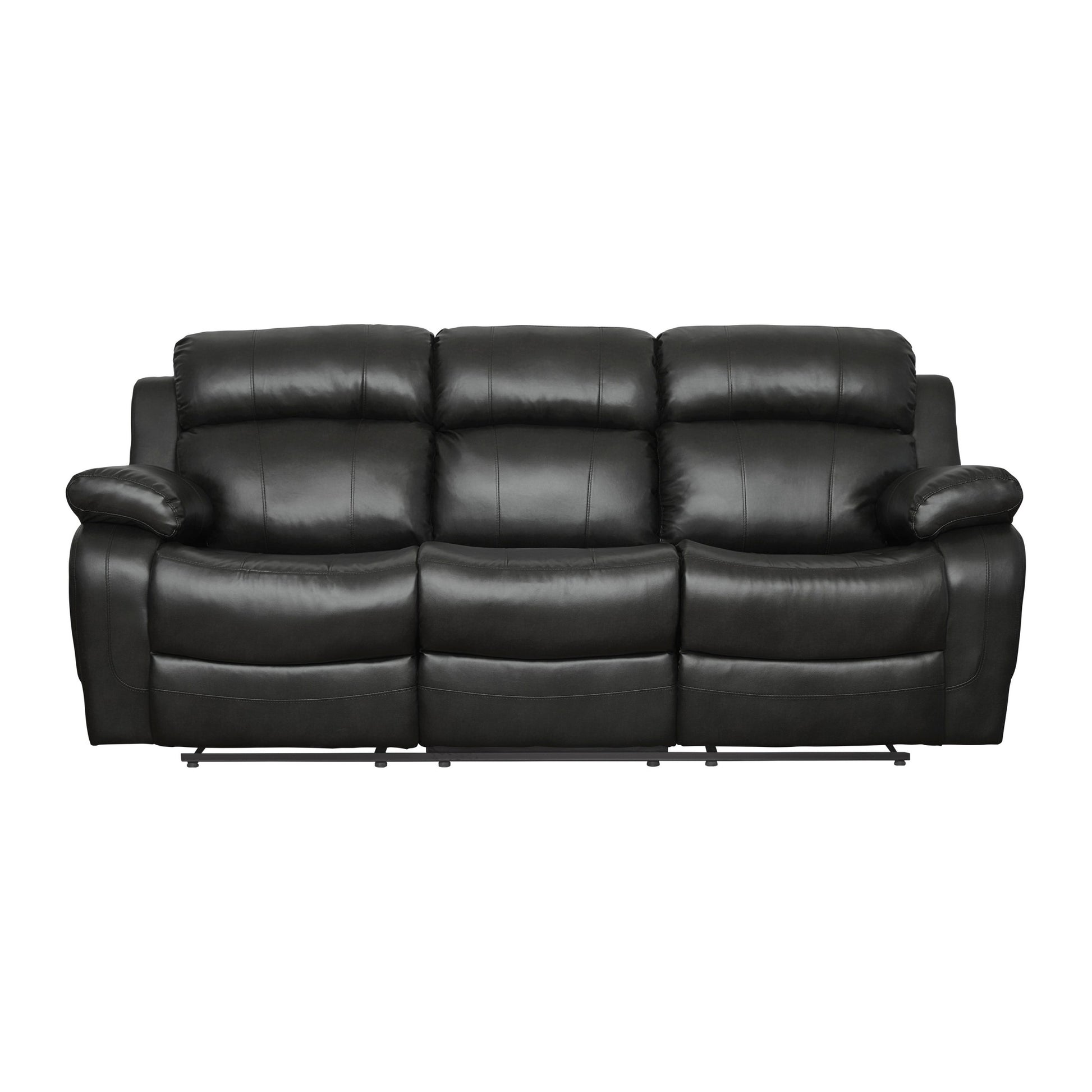 Leather Reclining Sofa With Center Drop Down Cup Holder, Black Black Leather