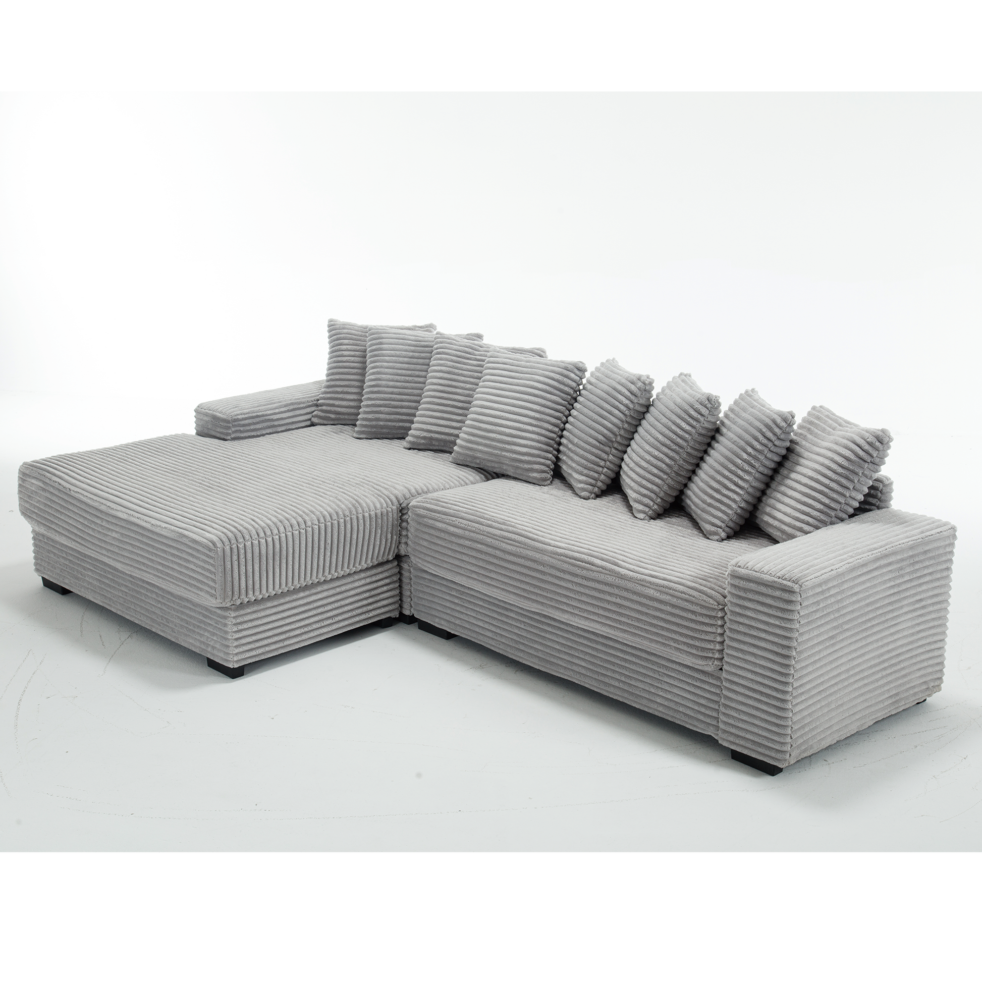 Arrived Oversized Two Piece Couches, L Shaped Sofa, Corduroy, Left Chaise Daybed,With Armrests,Eight Throw Pillows,Corner Sofa,Easy To Assemble, Gray Gray Polyester Wood Primary Living Space Medium Soft Pillow Back Modern Square Arms Wood 3 Seat