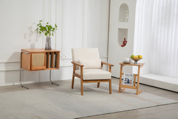 Leisure Chair With Solid Wood Armrest And Feet, Leisure Chair, Wood Frame, Velvet, L, Solid Rubber Wood Legs, Mid Century Modern Accent Chair, For Living Room Bedroom Studio Chair Beige Corduroy