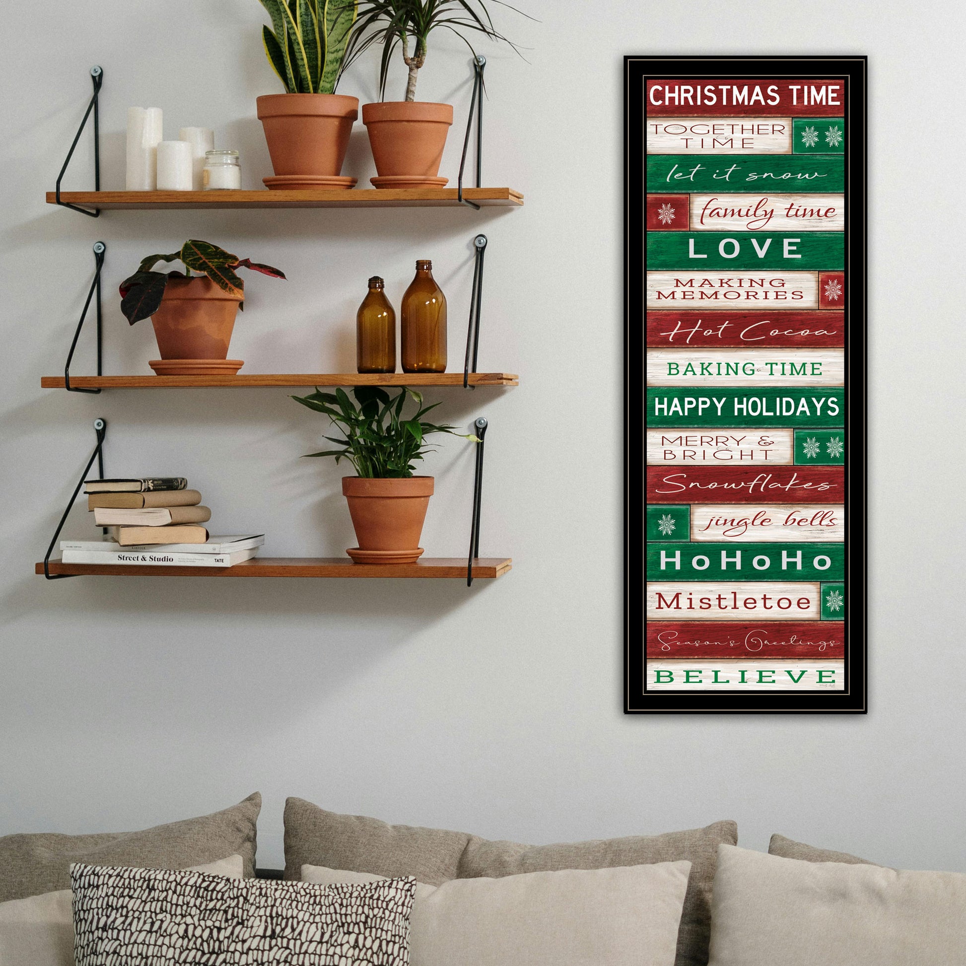 Christmas Time Black Framed Wall Art For Living Room, Bedroom Wall Art Print For Home Decor By Cindy Jacobs Multicolor Wood Paper