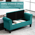 Homcom Button Tufted Storage Ottoman Bench, Upholstered Bench With Rolled Armrests For Living Room Or Hallway, Green Green Rubber Wood