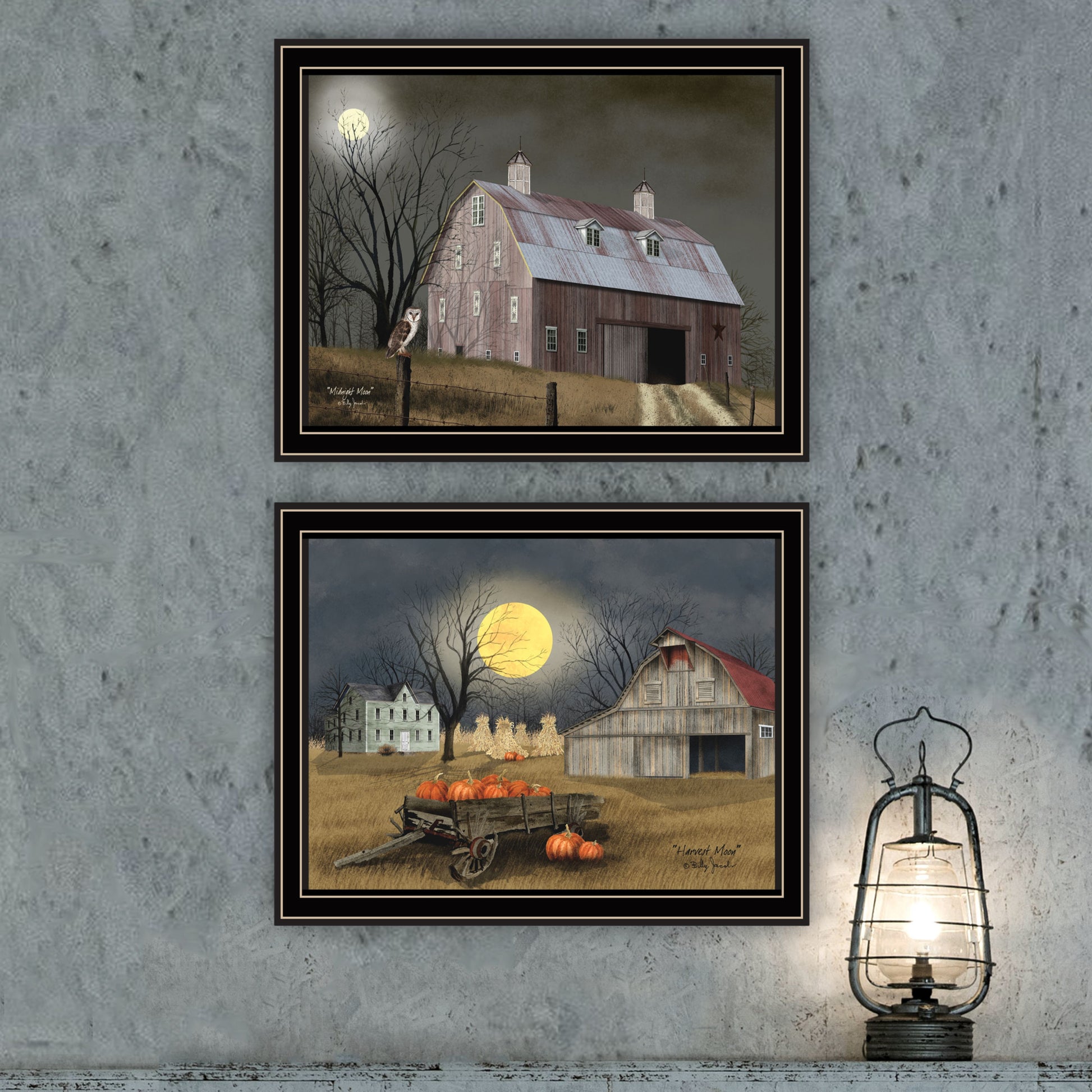 2 Piece Vignette Autumn Moonlit Nights Black Framed Wall Art For Living Room, Bedroom Wall Art Print For Home Decor By Billy Jacobs Multicolor Wood Paper