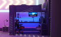 Wood Full Size Gaming Loft Bed With Desk, Multi Storage Shelves, Led And Charging Station, Dark Gray Box Spring Not Required Full Dark Gray Wood Bedroom Bed Frame Solid Wood Mdf