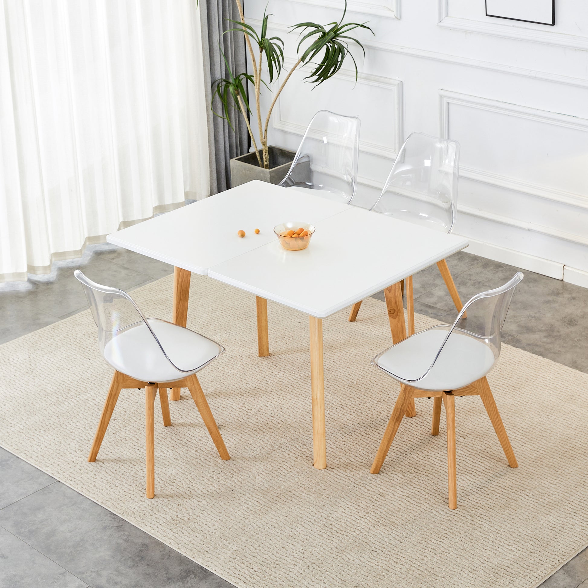 White Stone Burning Tabletop With Rubber Wooden Legs, Foldable Computer Desk, Foldable Office Desk,4 Modern Chairs Can Rotate 360 Degrees,The Seat Cushion Is Made Of Pu Material. Zd 1545Sc 003 White Sintered Stone