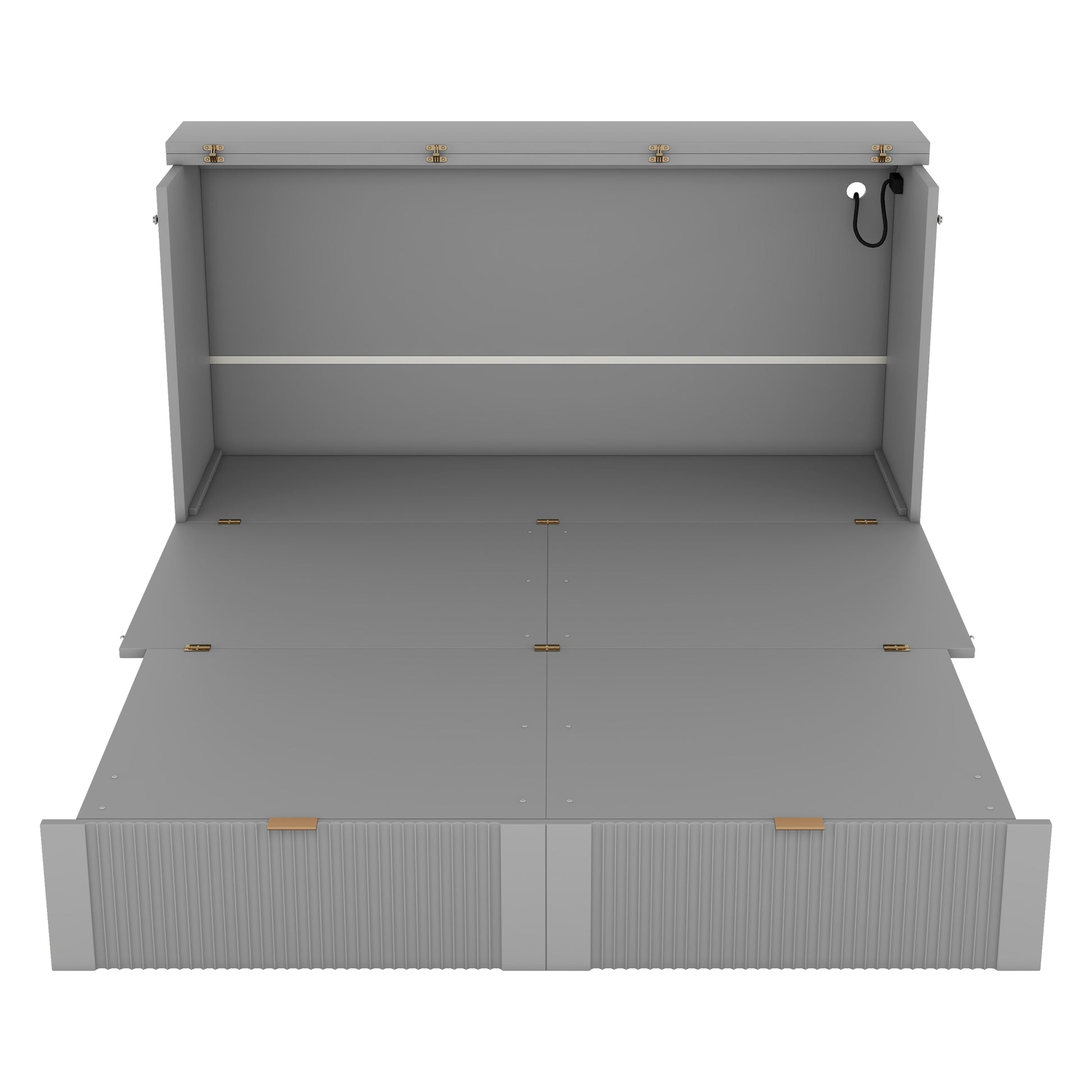 Queen Size Murphy Bed Wall Bed With Drawer And A Set Of Sockets & Usb Ports, Pulley Structure Design, Gray Queen Gray Plywood