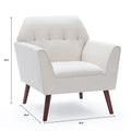 Accent Chairs For Bedroom, Midcentury Modern Accent Arm Chair For Living Room, Linen Fabric Comfy Reading Chair, Tufted Comfortable Sofa Chair, Upholstered Single Sofa White Bedroom Modern Solid Wood
