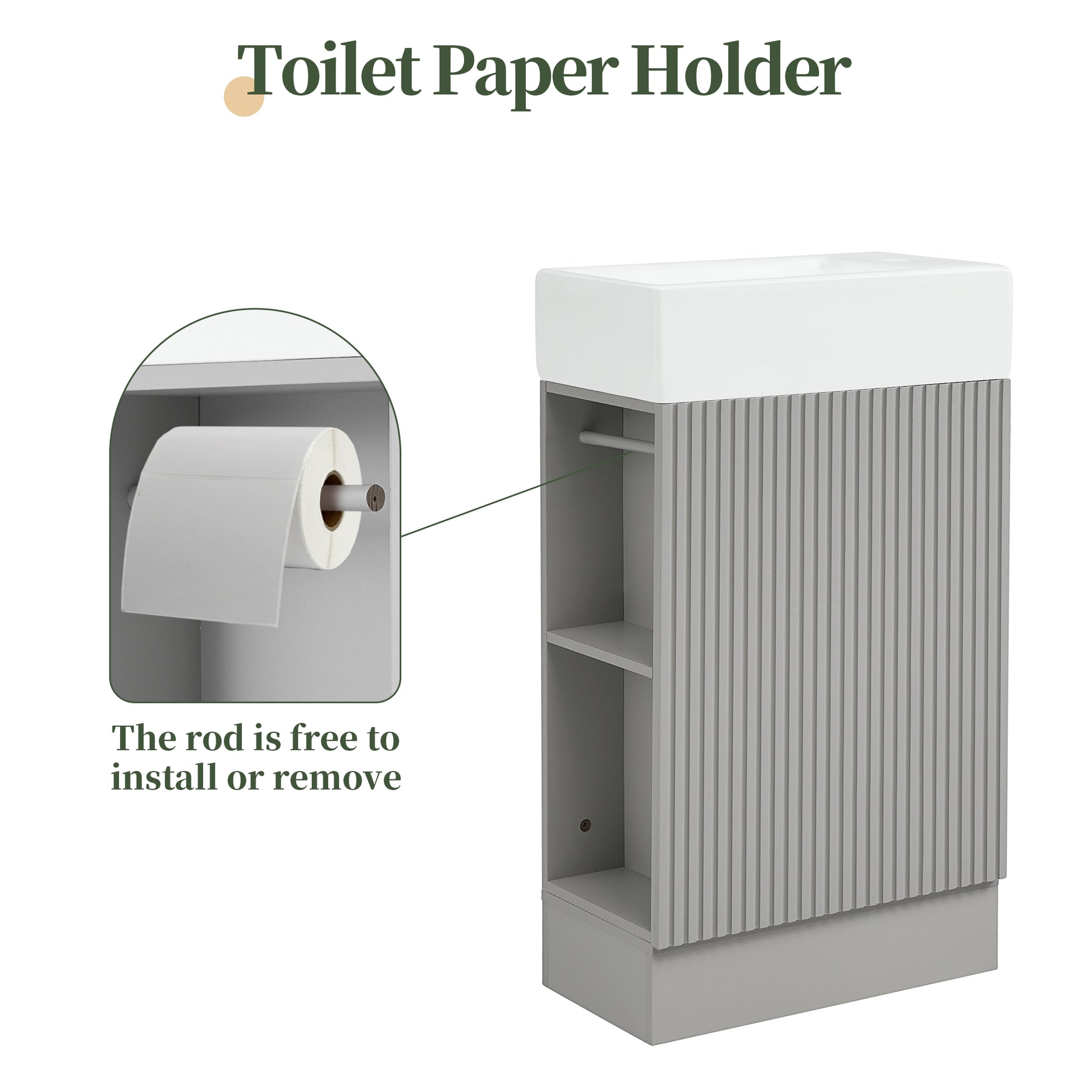 18.6" Bathroom Vanity With Sink, Bathroom Vanity Cabinet With Two Tier Shelf, Left Or Right Orientation, Grey Grey Mdf