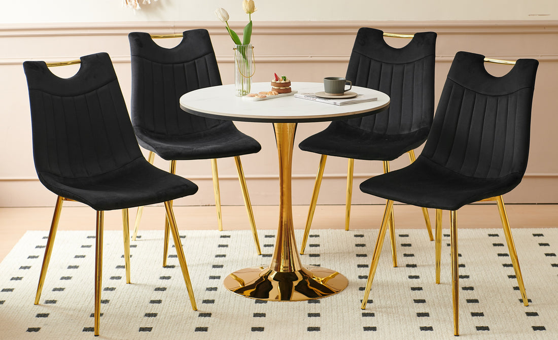 1 4,5Pieces Dining Set, Table Metal Leg Mid Century Dining Table For 4 6 People With Mdf Table Top, Pedestal Dining Table, End Table Leisure Coffee Table Gold Black Mdf Metal