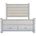 Queen Size Wood Frame Platform Bed With Upholstered Headboard, Footboard And 2 Drawers, Antique White Box Spring Not Required Queen Antique White Wood Bed Frame Solid Wood Mdf