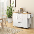 Homcom Kitchen Island With Drop Leaf, Rolling Kitchen Cart On Wheels With 3 Drawers, 2 Cabinets, Natural Wood Top, Spice Rack And Towel Rack, White White Rubber Wood