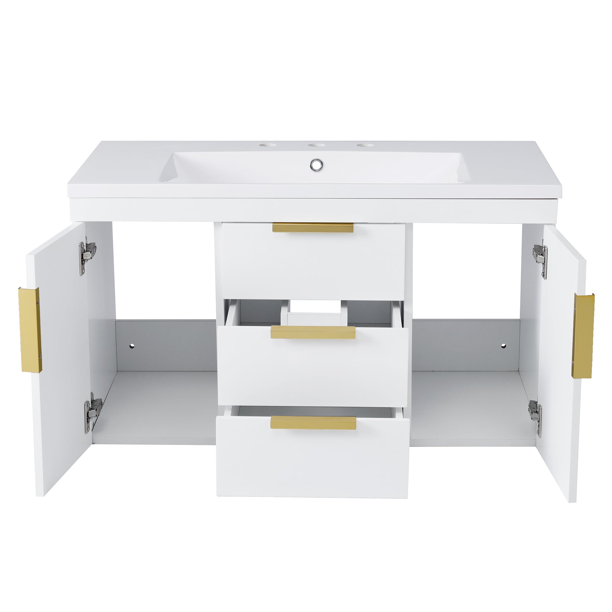 36'' Wall Mounted Bathroom Vanity With Resin Sink, Floating Bathroom Storage Cabinet With 2 Drawers, Solid Wood Bathroom Cabinet White Bathroom Modern Mdf