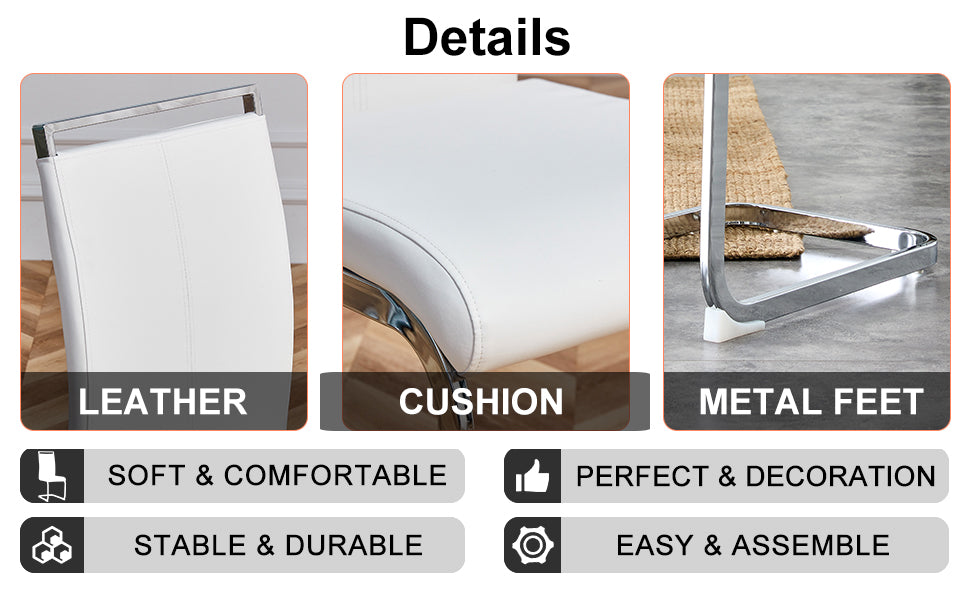 Table And Chair Set.Modern Luxurious Transparent Tempered Glass Dining Table Set.Paried With 6 Chairs With Pu Cushion And Silver C Tube Metal Legs. Transparent,White Seats 6 Glass Metal