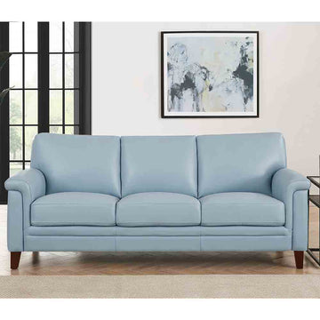 Westcott Leather Sofa Blue Memory Foam Genuine Leather 3 Seat