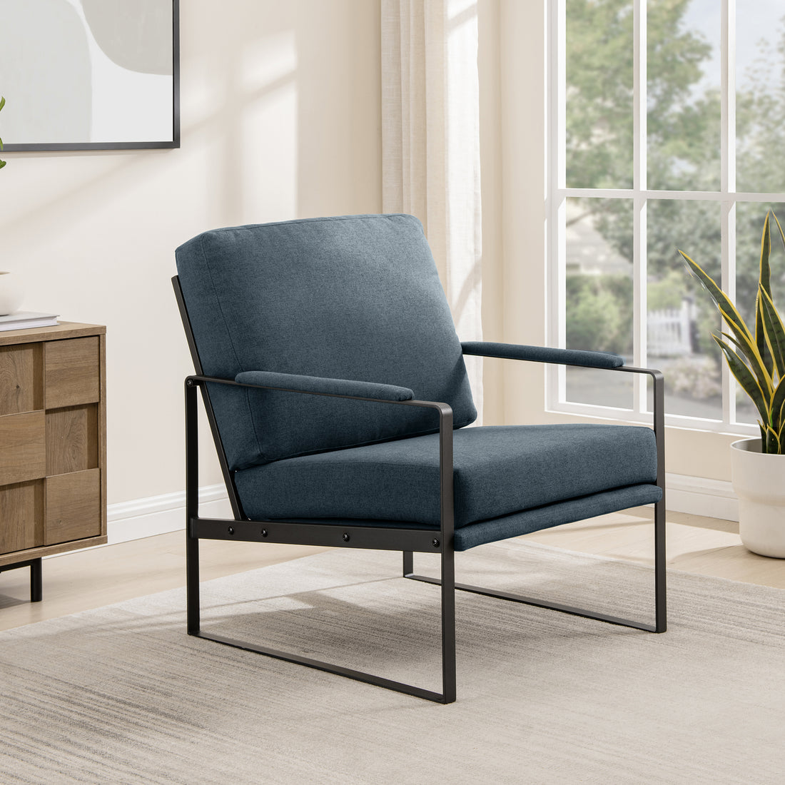 Contemporary Square Metal Frame Accent Chair Indigo Blue Black Blue Steel