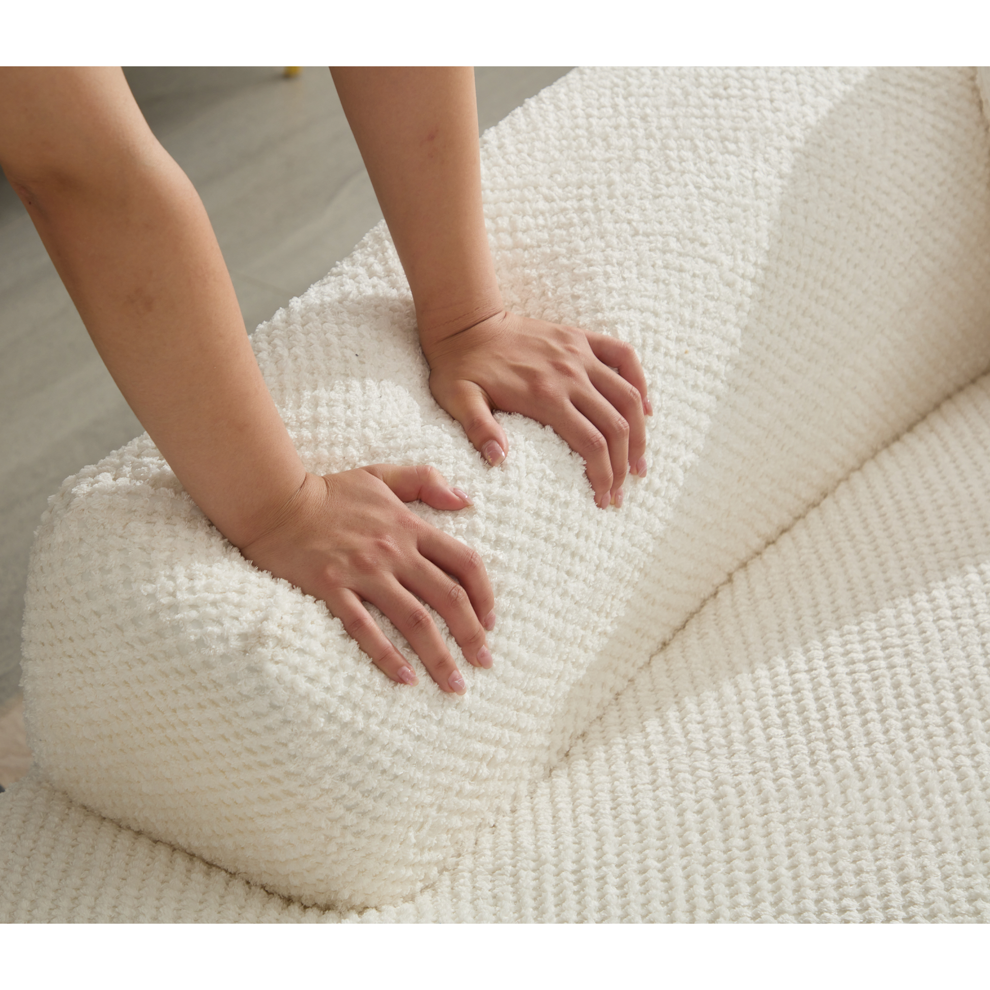 Arrived 105.5''Curved Sofa, Modern Minimalist Sofa, Cloud Couch Sofa 3 4 Seater Couch With 2 Pillows,Bedroom, No Assembly Required, Point Shaped Corduroy, Anti Wrinkle Beige Beige Polyester Primary Living Space Tight Back Soft Modern Foam Upholstered 3