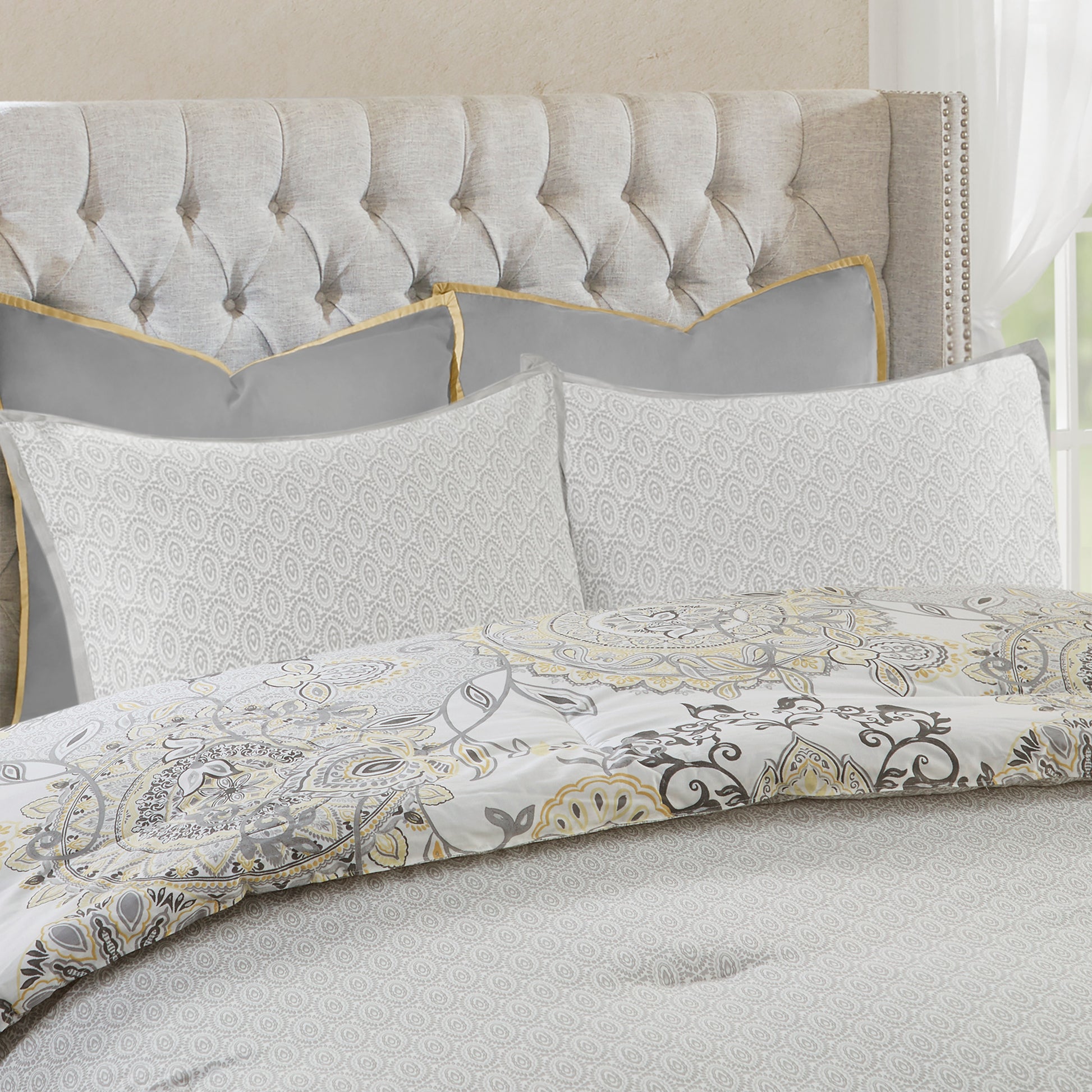 8 Piece Cotton Floral Printed Reversible Comforter Set Yellow King King Yellow Cotton
