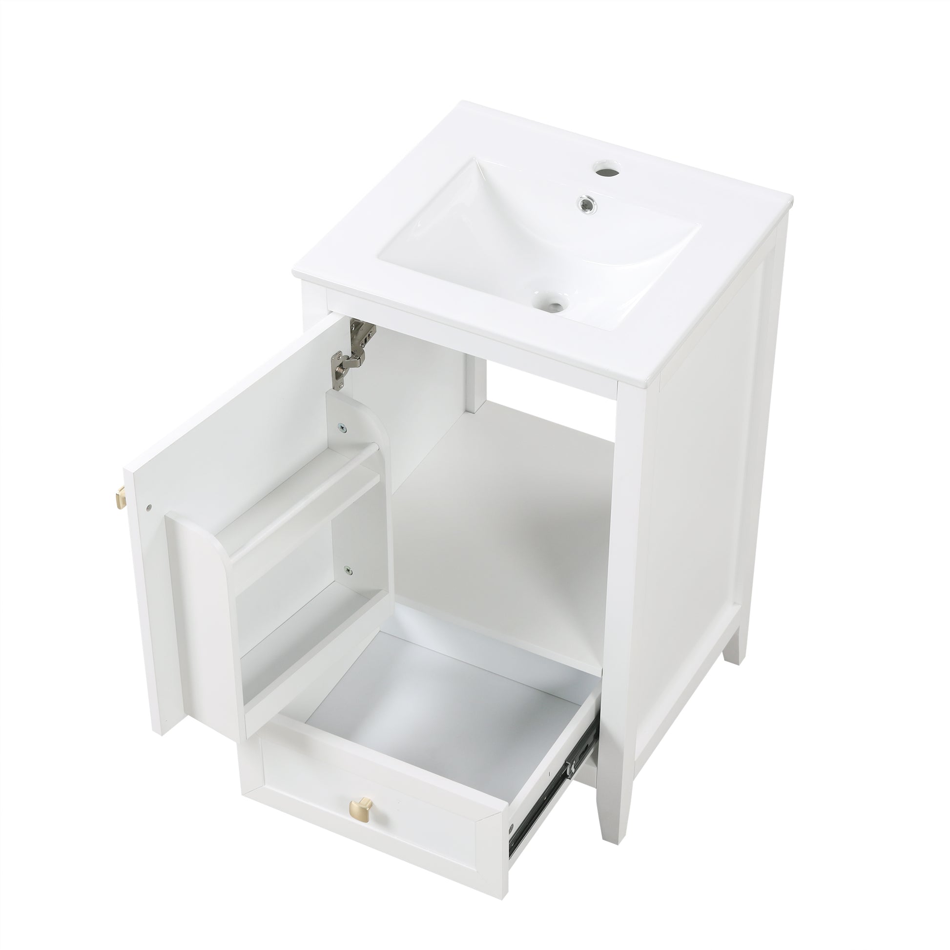 20" Bathroom Vanity With Sink, Bathroom Cabinet With Soft Closing Door, Storage Rack And A Drawer, White White Mdf