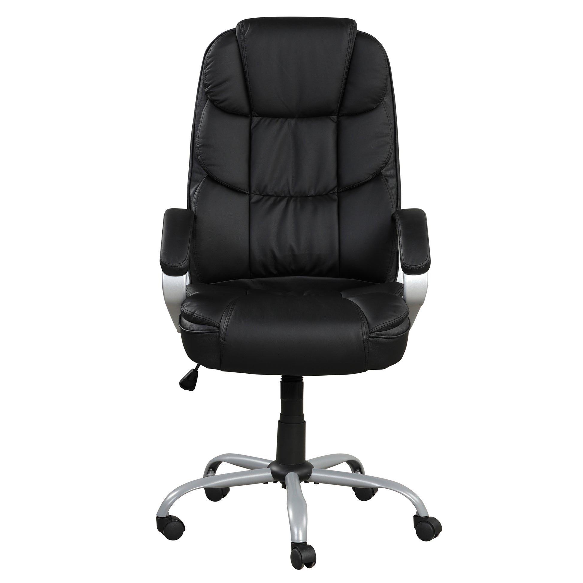 Pu Leather Upholstered Office Task Chair, Modern Adjustable 360 Degree Swivel Chair, High Back, Black Silver Caster Solid Black Office Rectangular Contemporary,Modern Office Chairs Solid Back Pu Leather Adjustable Height Plywood