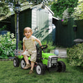 Aosom 12V Ride On Tractor With Trailer, 25W Dual Motors, Battery Powered Electric Tractor With Remote Control, Music Startup Sound And Horn, Led Lights, Green Green Plastic