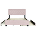 Queen Size Upholstered Platform Bed With Twill Headboard, Pullout Bed And Two Drawers, Flannel,Pink Queen Pink Mdf Lvl