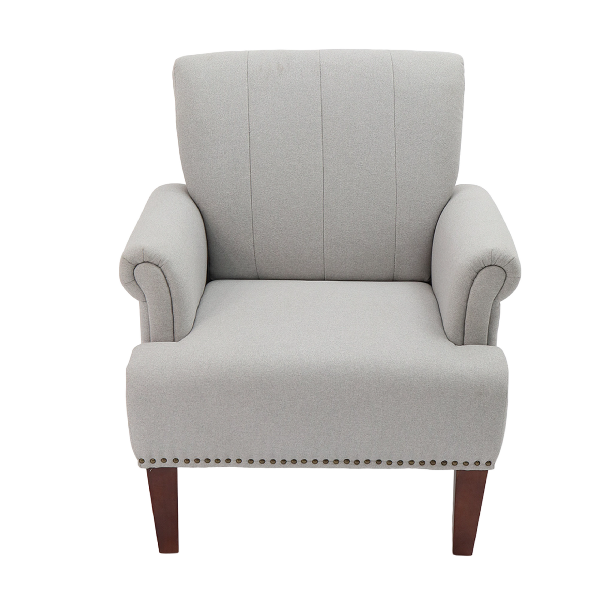 1Pc Traditional Accent Chair Rolled Arms Trim Soft Fabric Upholstered Furniture For Living Room Bedroom Office 30" Wide Armchair Light Gray Color Light Gray Primary Living Space Traditional Foam Wood