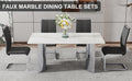 Modern Minimalist Dining Table. Imitation Marble Glass Sticker Desktop, Stainless Steel Legs, Stable And Beautiful. 4 Black Pu Seats. 63 