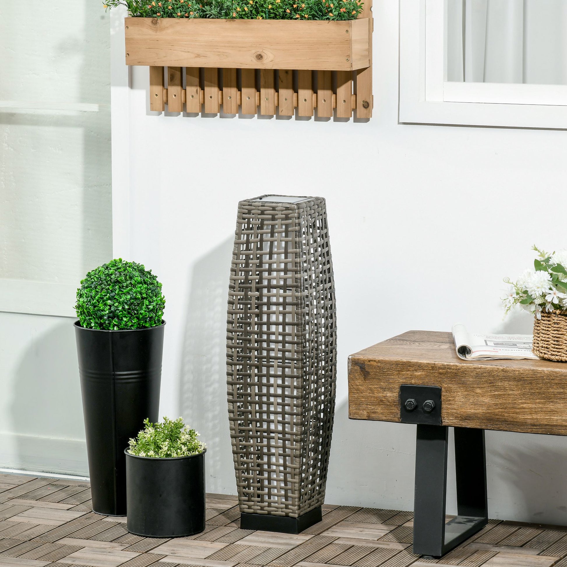 Outsunny Solar Floor Lamp, Outdoor Garden Lantern Pathway Light & Decorative Driveway Lighting With Auto On Off Led Lights For Porch, Yard, Lawn, Courtyard, Deck, Gray Grey Steel