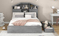 Full Size Wood Platform Bed With House Shaped Storage Headboard And 2 Drawers, Gray Box Spring Not Required Full Gray Wood Bedroom Solid Wood Mdf