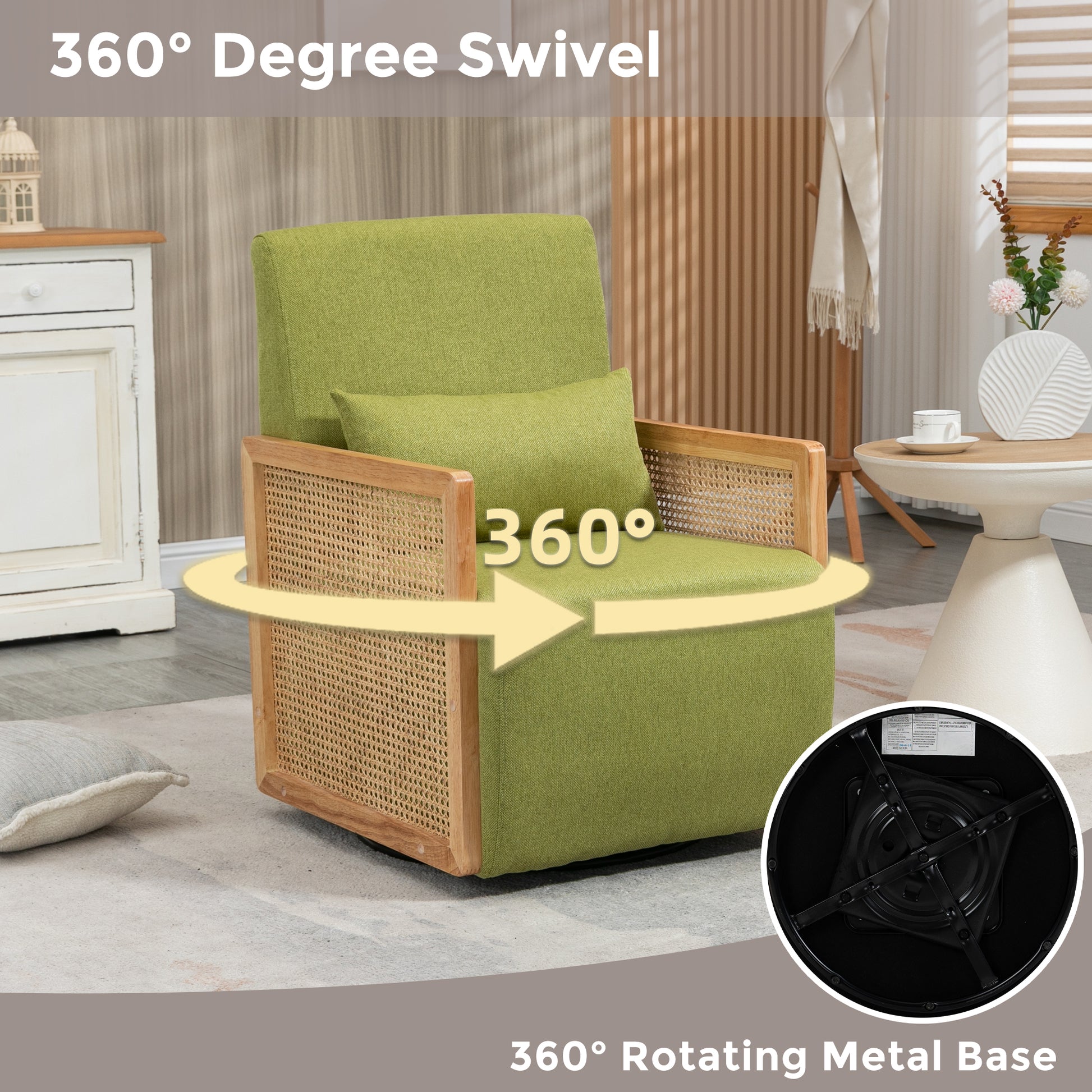 Coolmore 360 Degree Swivel Barrel Club Chair With One Pillow,Modern Comfortable Upholstered Accent Chair,Linen Accent Chair For Living Room,Bedroom Green Linen Green Primary Living Space Modern Foam Linen