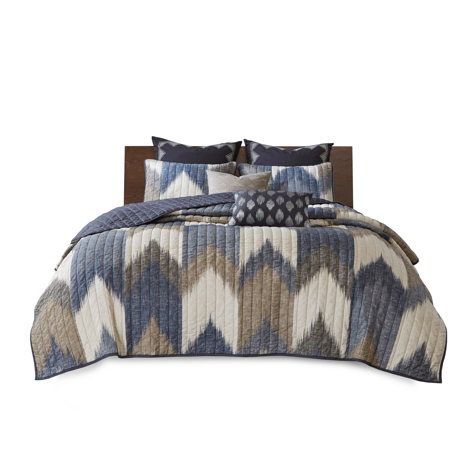 3 Piece Printed Cotton Quilt Set Navy King Cal King King Navy Cotton